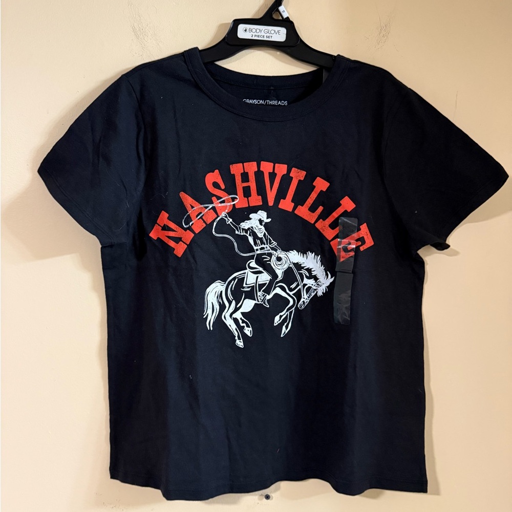 Grayson Threads Black Tee with Red & White Nashville Graphic S, M, XL, XXL …97
